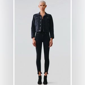 AGOLDE Sophie Mid Rise Skinny Ankle Jean in Shout/Black, Distressed Ankle